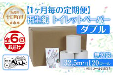 6ヵ月連続6回 定期便 トイレットペーパー ダブル 32.5m 20ロール 無包装 香りなし 日本製 日用品 備蓄 再生紙 リサイクル 業務用 無地 NPO法人支援センターあんしん 新潟県 十日町市
