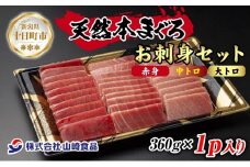 天然 本マグロ 刺身セット 360g 赤身 中トロ 大トロ 三種 盛り合わせ 鮪 クロマグロ 冷凍 まぐろ 刺身 海鮮丼 手巻き寿司 夕食 お取り寄せ グルメ 送料無料 山崎食品 新潟県 十日町市