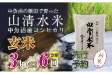 【先行新米予約】【定期便／全6回】玄米3kg　新潟県魚沼産コシヒカリ「山清水米」十日町市 米