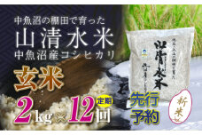 【先行新米予約】【定期便／全12回】玄米2kg　新潟県魚沼産コシヒカリ「山清水米」十日町市 米