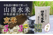 【先行新米予約】【定期便／全3回】玄米5kg 新潟県魚沼産コシヒカリ「山清水米」 