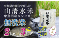 【先行新米予約】【定期便／全3回】無洗米2kg 新潟県魚沼産コシヒカリ「山清水米」 