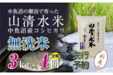 【先行新米予約】【定期便／全4回】無洗米3kg 新潟県魚沼産コシヒカリ「山清水米」 