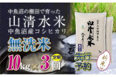 【先行新米予約】【定期便／全3回】無洗米10kg 新潟県魚沼産コシヒカリ「山清水米」 