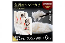 【通年受付】≪令和7年産≫ 農家直送！魚沼産コシヒカリ「白羽毛の米」精米 (300g×20袋) 6kg お米 白米 ご飯 