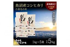 【通年受付】≪令和6年産≫　農家直送！魚沼産コシヒカリ「白羽毛の米」精米 (1kg×5袋) 5kg
