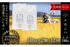 ＜定期便・全12回＞【令和6年産】魚沼産コシヒカリ「イネノハ 」精米(10kg×2)×12回
