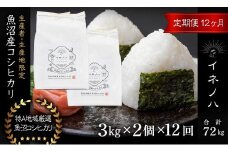 ＜定期便・全12回＞【令和6年産】魚沼産コシヒカリ「イネノハ 」精米(3kg×2)×12回