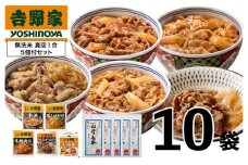 吉野家 人気5種10袋セット【冷凍】と新潟県魚沼産コシヒカリ「山清水米」無洗米真空1合パック5袋のセット