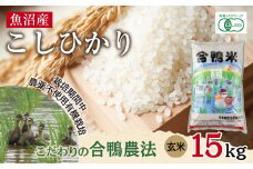 魚沼産 コシヒカリ 15kg あいがも農法 有機栽培米 玄米 米 お米 ご飯 胚芽 合鴨 ごんべい こしひかり 特A 人気 安全 お取り寄せ 送料無料 新潟県 十日町市