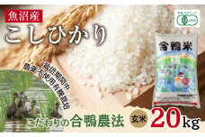 魚沼産 コシヒカリ 20kg あいがも農法 有機栽培米 玄米 米 お米 ご飯 胚芽 合鴨 ごんべい こしひかり 特A 人気 安全 お取り寄せ 送料無料 新潟県 十日町市
