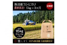 【令和7年産】定期便！魚沼産コシヒカリ【合計15kg】毎月5kg×3回 お米 ブランド米 銘柄米 精米 白米 ご飯 おにぎり お弁当 和食 産地直送 