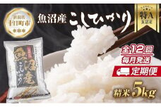 【定期便】新潟県 魚沼産 コシヒカリ お米 5kg×計12回 精米済み 年間 毎月発送 こしひかり （お米の美味しい炊き方ガイド付き） ご飯 ブランド米 銘柄米 