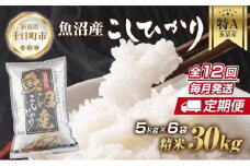 【定期便】 新潟県 魚沼産 コシヒカリ お米 30kg×計12回 精米済み 年間 毎月発送 こしひかり（お米の美味しい炊き方ガイド付き） ご飯 ブランド米 銘柄米 
