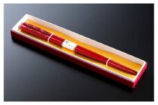 A4078 村上木彫堆朱  箸  （松竹梅）21cm