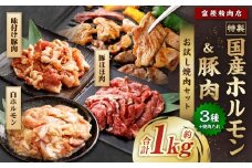【数量限定】お試し焼肉セット 富樫精肉店 特製 国産 ホルモン&豚肉 計3種+焼肉たれ付き（全て味付け済み） 1082003