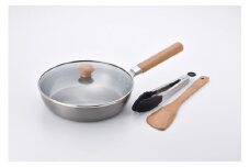 CS-038 千歳 ガラス蓋付フライパン24cm & ツール2点セット FC019046