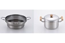 CS-052 千歳 鉄共柄段付き天ぷら鍋24cm & 木柄深型両手鍋22cm FC028034