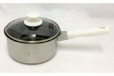二層鋼内面フッ素樹脂加工・ガラス蓋付片手鍋18cm FC016087