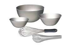柳宗理デザイン ステンレスボウル3点 (16、19、23cm) & 泡立て & ステンレストング穴あき セット FC020245