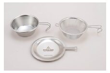 ステンシェラカップ330ml + ザル + リッド (蓋付) 【アウトドア食器 キャンプ用食器 BBQ】 FC015398