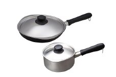 マグマプレート加工フライパン25cm (蓋付き) & ステンレス製ミルクパン14cm (蓋付き) FC022096