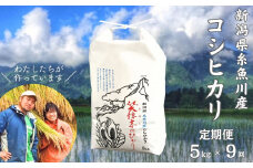 令和6年産新米予約【定期便】コシヒカリ『笑穂志(えぼし)のひかり』5kg×9回 毎月お届け 全45kg（紙袋入り）令和6年産 U'ファーム【米 お米 白米 こめ コメ ご飯 ライス ふるさと納税米 ブランド米 こしひかり 新潟県 糸魚川産 2024年産 食品 人気 おすすめ 9か月 9ヵ月 9ヶ月 先行予約】