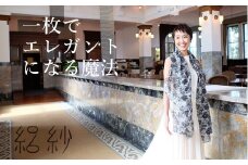 【絽紗】エレガントレースプリントストール シルク100% （ブルー） 新潟県 五泉市 株式会社 横正機業場