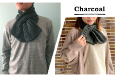 差し込み ショートマフラー ストライプ柄 ( チャコール ) ウール ＆ アルパカ コード刺繍 レディース 日本製 | おしゃれ シンプル マフラー プレゼントギフト 母の日 新潟県 五泉市 有限会社田中刺繍