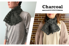 コード刺繍 ループ柄ウール＆アルパカ ショートマフラー・チャコール 新潟県 五泉市 有限会社田中刺繍