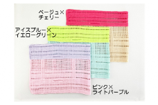 コード刺繍 オーガニックコットン バイカラーショートマフラー ベージュ×チェリー 新潟県 五泉市 有限会社田中刺繍