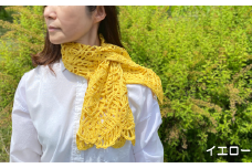 コード刺繍 シルク100％ 雪椿柄ショートマフラー イエロー 新潟県 五泉市 有限会社田中刺繍