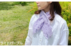 コード刺繍 オーガニックコットン 花柄ショートマフラー ライトパープル 新潟県 五泉市 有限会社田中刺繍