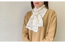 シルク100％ レトロレース柄ショートマフラー ホワイト 新潟県 五泉市 有限会社田中刺繍