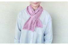 シルク100％ ストライプ柄ショートマフラー パープル 新潟県 五泉市 有限会社田中刺繍