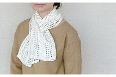 シルク100％ ストライプ柄ショートマフラー ホワイト 新潟県 五泉市 有限会社田中刺繍