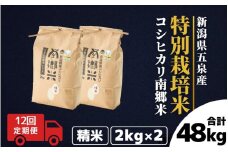 【令和7年産新米】 〈12回定期便〉 特別栽培米コシヒカリ100％ 「南郷米」 精米 4kg（2kg×2袋）新潟県 五泉市 有限会社ファームみなみの郷