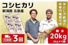 【令和7年産新米】 〈3回定期便〉 「わくわく農場」の五泉産 精米 コシヒカリ 20kg(5kg×4) 新潟県 五泉市 わくわく農場 ［2024年10月中旬以降順次発送］