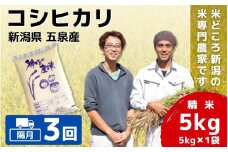 【令和7年産新米】 〈隔月3回定期便〉 「わくわく農場」の五泉産 精米 コシヒカリ 5kg(5kg×1袋) 新潟県 五泉市 わくわく農場 ［2024年10月中旬以降順次発送］