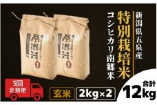 【令和7年産新米】 〈3回定期便〉 特別栽培米コシヒカリ 「南郷米」 玄米4kg（2kg×2袋）新潟県 五泉市 有限会社ファームみなみの郷