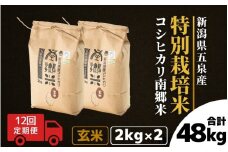 【令和7年産新米】 〈12回定期便〉 特別栽培米コシヒカリ 「南郷米」 玄米4kg（2kg×2袋）新潟県 五泉市 有限会社ファームみなみの郷