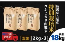 【令和7年産新米】 〈隔月3回定期便〉 特別栽培米コシヒカリ 「南郷米」 玄米6kg（2kg×3袋） 新潟県 五泉市 有限会社ファームみなみの郷