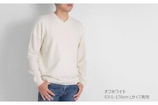 カシミヤ100％ Vネックセーター（メンズ） オフホワイト・L 新潟県 五泉市 高橋ニット株式会社