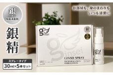 銀イオン除菌消臭剤【銀精】スプレータイプ 30ml×5本セット 無香料 ノンアルコール