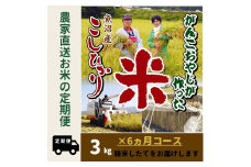 【令和７年産新米予約】6か月定期便　がんこおやじが作った南魚沼産コシヒカリ白米３kg【2025年10月20日頃より順次発送予定】