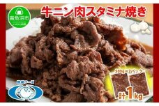新潟県 南魚沼市 牛ニン肉スタミナ焼き 500g × 2パック 計1kg 野崎フーズ 冷凍 惣菜 簡単 調理 牛肉 にんにく おかず 味付き