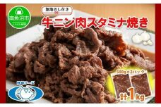 無地熨斗 新潟県 南魚沼市 牛ニン肉スタミナ焼き 500g × 2パック 計1kg 野崎フーズ 冷凍 惣菜 簡単 調理 牛肉 にんにく おかず 味付き