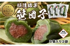 無地熨斗 笹団子 つぶあん 5個入り 3パック 計15個 越後銘菓 笹だんご 団子 だんご ダンゴ 粒あん つぶ 餡 餅 冷凍 コシヒカリ 米粉 手作り 和菓子 お菓子 越季 新潟県 南魚沼市