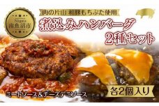 和豚もちぶた ハンバーグ 煮込み&チーズ 煮込み&チーズ 2種  2個入×各1袋 ミートソース チーズ デミグラス もちぶた100%使用 豚肉 ポーク 手軽 レトルト 冷凍 肉の片山 送料無料 新潟県 南魚沼市