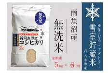 【令和７年産新米予約】無洗米【定期便5kg×6回】雪室貯蔵米 南魚沼産コシヒカリ【2025年10月下旬より順次発送予定】